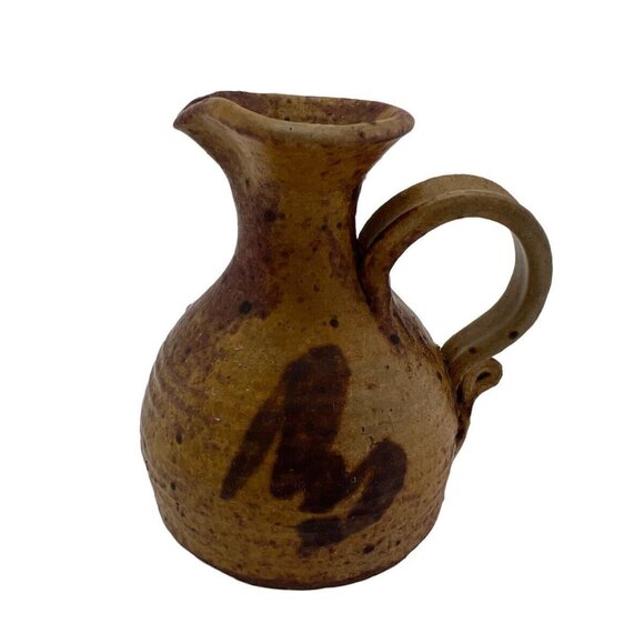 Vtg Studio Art Mini Pitcher Pottery Bud Vase 3 1/2” Neutrals Brown - Picture 1 of 9
